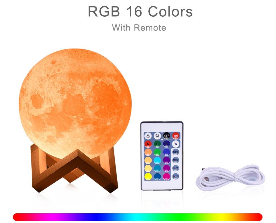 3D Rechargeable Moon Night Light Remote Led Lamp