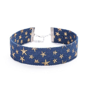 House Of Dasein Day Collar Blue Star Choker Distressed Denim Necklace Fetish Kink