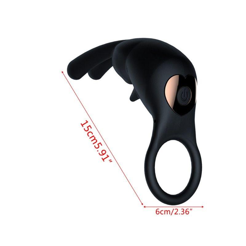 Rabbit Ears Penis Vibrator 10 Modes Rechargeable Vibrating Cock Ring Men