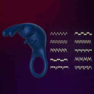 Rabbit Ears Penis Vibrator 10 Modes Rechargeable Vibrating Cock Ring Men