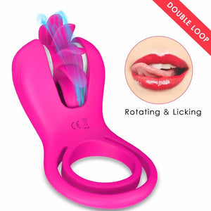 Double Penis Ring Spinning Oral Sex Licking 10 Speeds For Couples Cock Vibrator