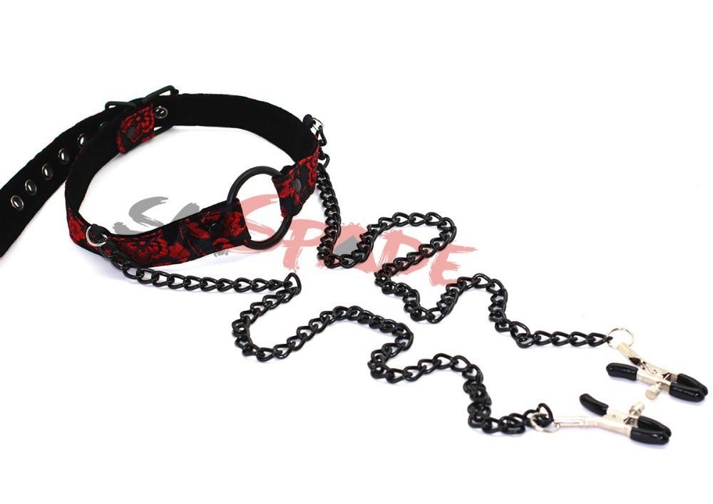 House Of Dasein Floral Cloth Metal Ring Gag Nipple Clamps Black Chain Bdsm Bondage Restraints