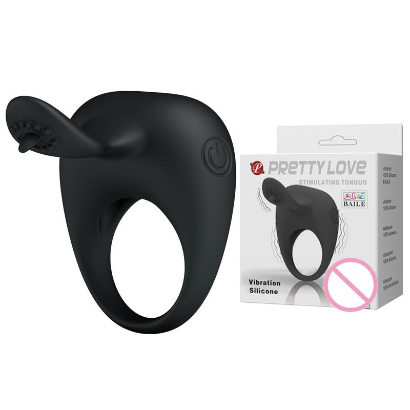 Pretty Love Vibrating Cock Black Silicone Penis Ring Clit Vibrator