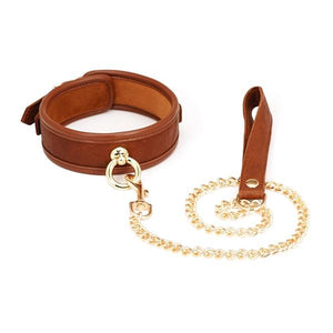 Brown Gold Bdsm Starter Kit Blindfold Ball Gag Cuffs Collar Hogtie Whip