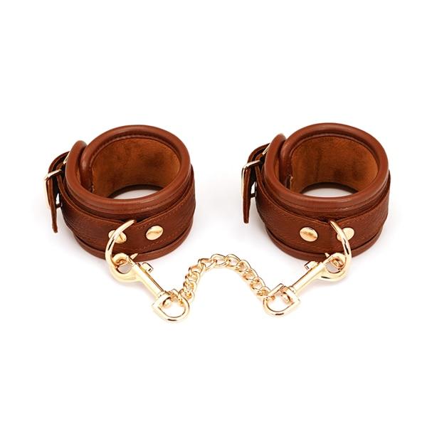 Brown Gold Bdsm Starter Kit Blindfold Ball Gag Cuffs Collar Hogtie Whip