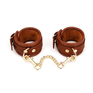 Brown Gold Bdsm Starter Kit Blindfold Ball Gag Cuffs Collar Hogtie Whip