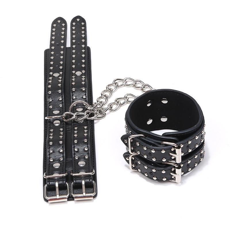 Sexy Black Handcuffs Ankle Cuffs Studded Restraints Bondage Bdsm