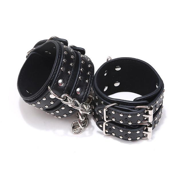 Sexy Black Handcuffs Ankle Cuffs Studded Restraints Bondage Bdsm