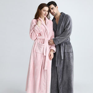 Long Warm Coral Fleece Plush Soft Winter Dressing Gown Men And Women