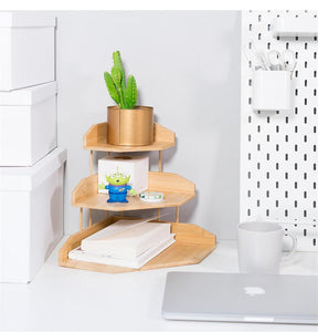 Bamboo Multi Layer Corner Storage Desk Organizer Rack