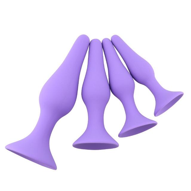 4Pcs / Set Anal Trainer Kit Soft Silicone Black Or Purple Butt Plug