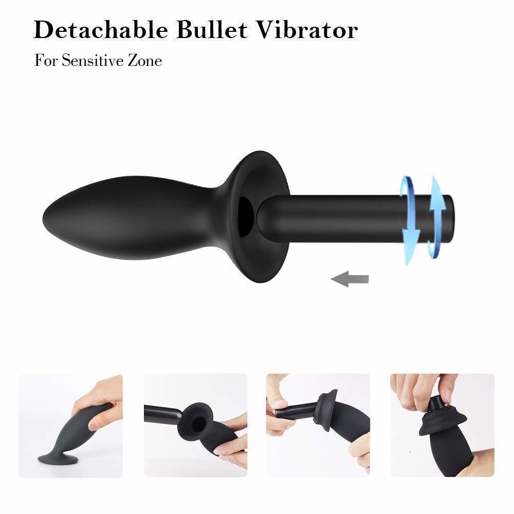 Black Silicone Butt Plug Set Wireless Vibrator Anal Training Bdsm