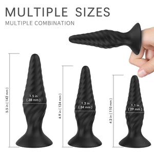 Black Silicone Butt Plug Set Wireless Vibrator Anal Training Bdsm