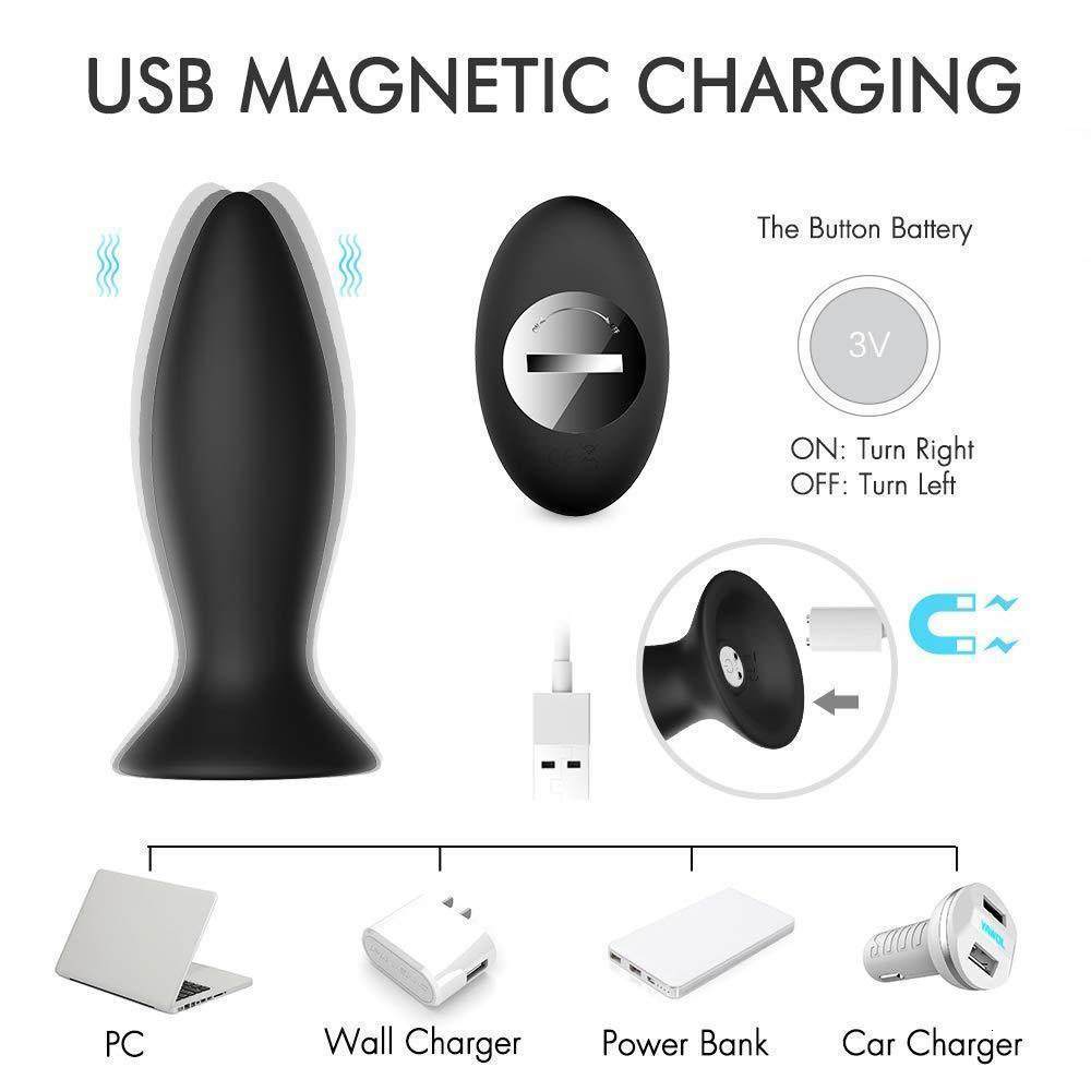 Black Silicone Butt Plug Set Wireless Vibrator Anal Training Bdsm