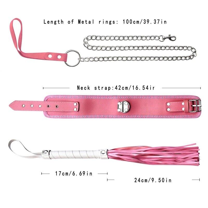 House Of Dasein Black Pink Bondage Kit Handcuffs Leash Whip Gag Nipple Clamps Bdsm Set