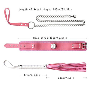 House Of Dasein Black Pink Bondage Kit Handcuffs Leash Whip Gag Nipple Clamps Bdsm Set