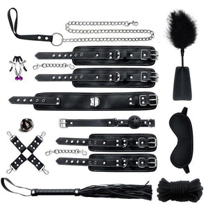 House Of Dasein Black Pink Bondage Kit Handcuffs Leash Whip Gag Nipple Clamps Bdsm Set