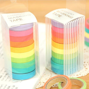 10Pcs / Box Rainbow Solid Color Masking Tape Washi Craft Supplies