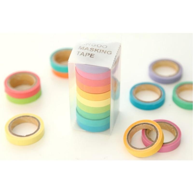 10Pcs / Box Rainbow Solid Color Masking Tape Washi Craft Supplies