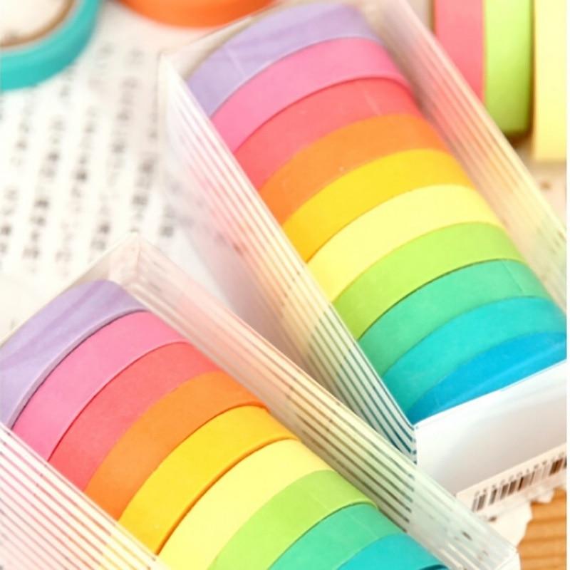 10Pcs / Box Rainbow Solid Color Masking Tape Washi Craft Supplies