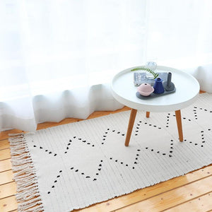 Nordic Cotton Linen Woven Rug Bedroom Bedside Blanket Tassel Door Mat Porch Living Room Table