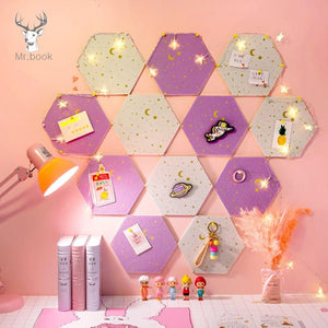 7Pcs Hexagon Moon Star Felt Board Photo Display Wall Art