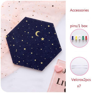 7Pcs Hexagon Moon Star Felt Board Photo Display Wall Art