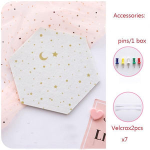 7Pcs Hexagon Moon Star Felt Board Photo Display Wall Art