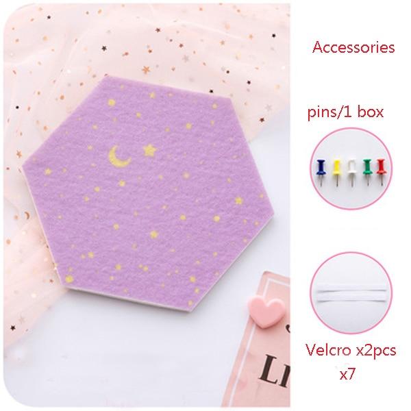 7Pcs Hexagon Moon Star Felt Board Photo Display Wall Art