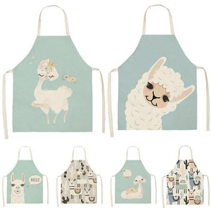 Adorable Alpaca Llama Cactus Printed Cotton Linen Sleeveless Kitchen Aprons