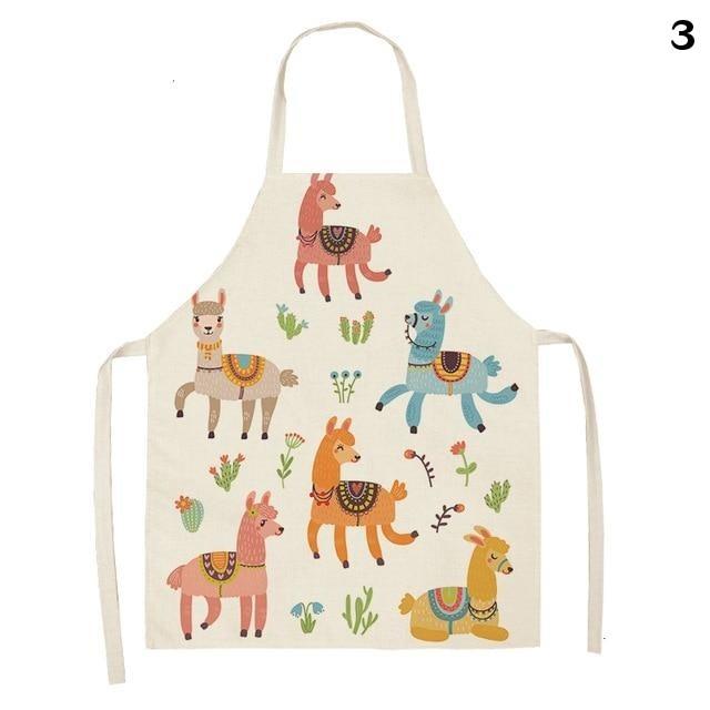 Adorable Alpaca Llama Cactus Printed Cotton Linen Sleeveless Kitchen Aprons