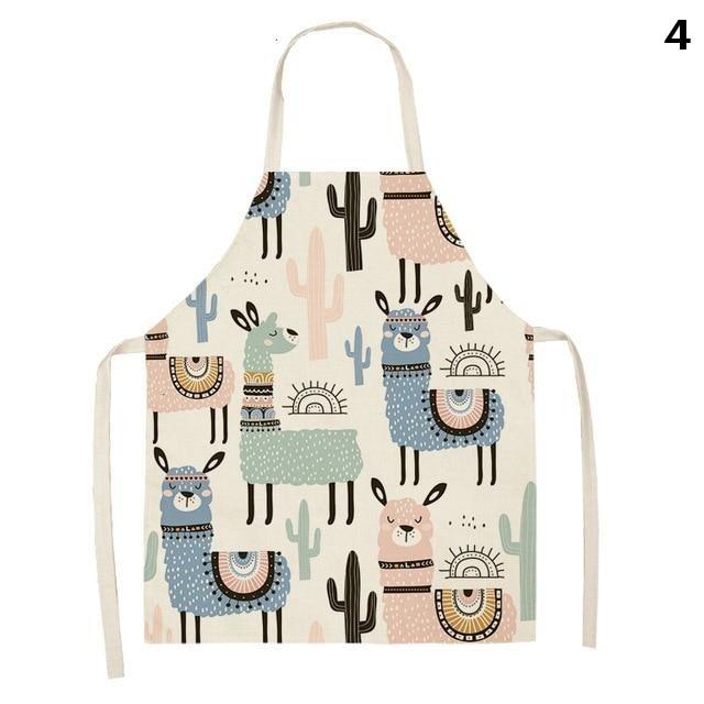 Adorable Alpaca Llama Cactus Printed Cotton Linen Sleeveless Kitchen Aprons