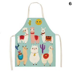 Adorable Alpaca Llama Cactus Printed Cotton Linen Sleeveless Kitchen Aprons