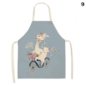 Adorable Alpaca Llama Cactus Printed Cotton Linen Sleeveless Kitchen Aprons