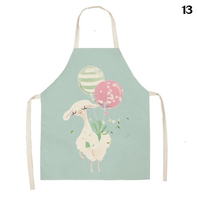 Adorable Alpaca Llama Cactus Printed Cotton Linen Sleeveless Kitchen Aprons