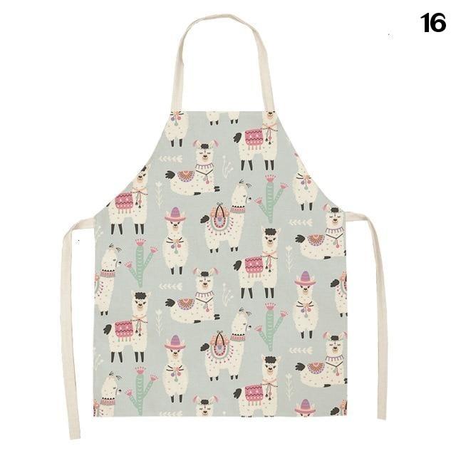 Adorable Alpaca Llama Cactus Printed Cotton Linen Sleeveless Kitchen Aprons