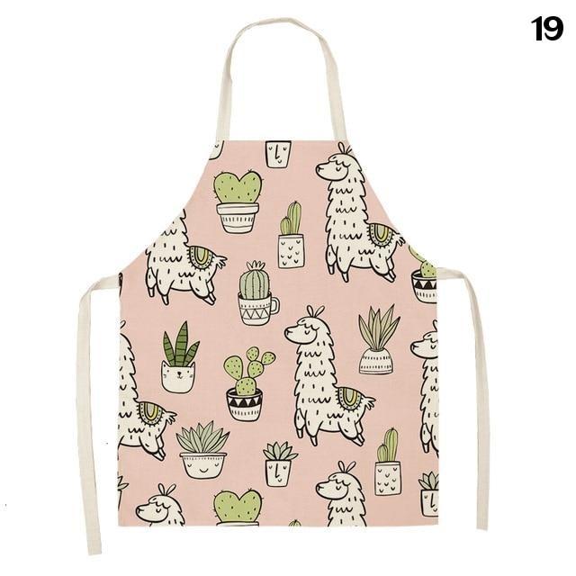 Adorable Alpaca Llama Cactus Printed Cotton Linen Sleeveless Kitchen Aprons