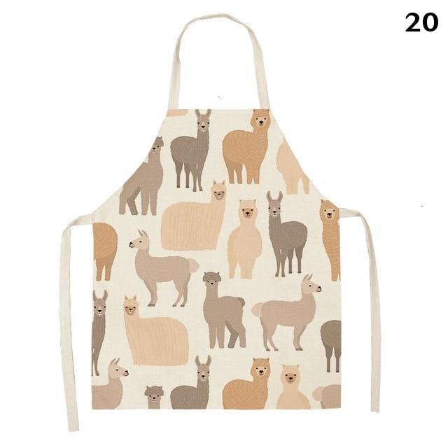 Adorable Alpaca Llama Cactus Printed Cotton Linen Sleeveless Kitchen Aprons