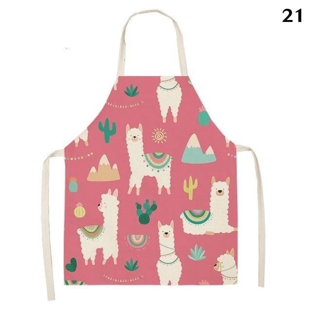 Adorable Alpaca Llama Cactus Printed Cotton Linen Sleeveless Kitchen Aprons