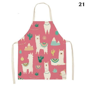 Adorable Alpaca Llama Cactus Printed Cotton Linen Sleeveless Kitchen Aprons