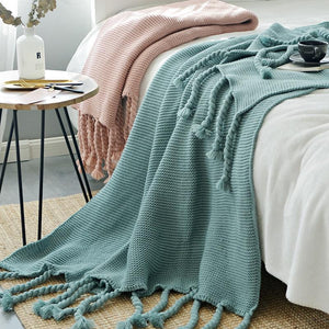 Long Tassel Knitted Blanket Throw