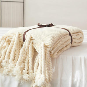 Long Tassel Knitted Blanket Throw