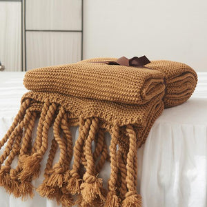 Long Tassel Knitted Blanket Throw