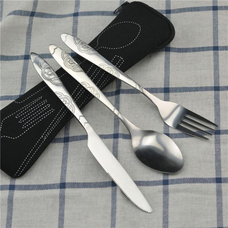 3Pcs / Set Portable Camping Travel Stainless Steel Cutlery With Bag