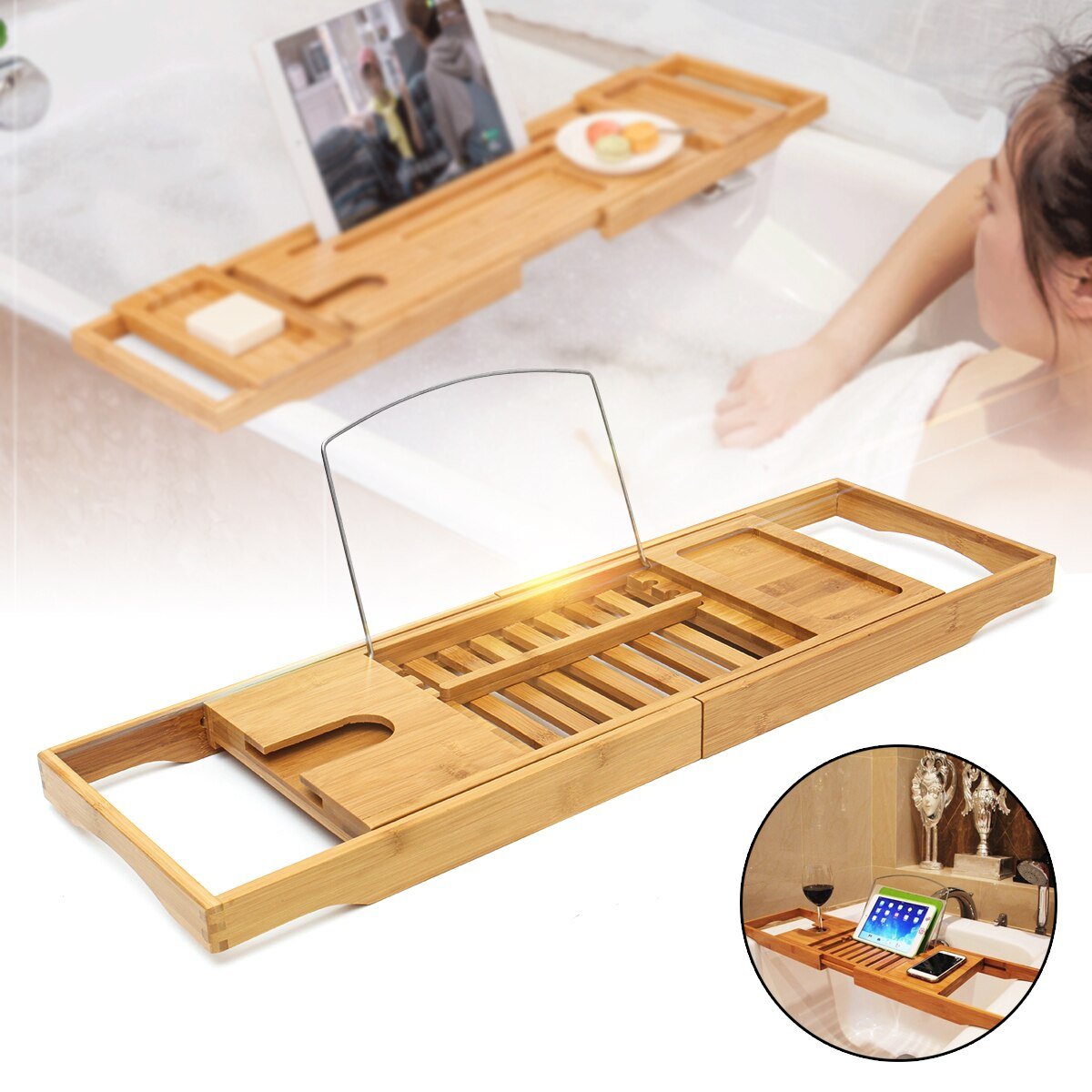 Luxury Bamboo Bath Shelf Bathtub Tray Caddy Bathroom Accessories