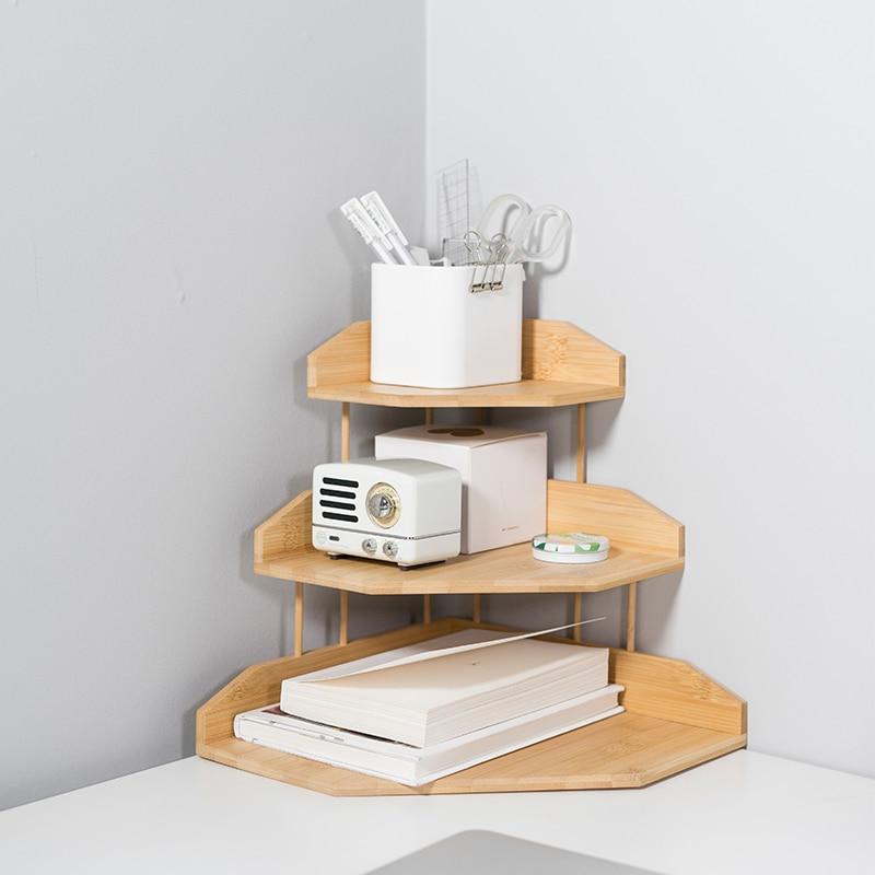 Bamboo Multi Layer Corner Storage Desk Organizer Rack