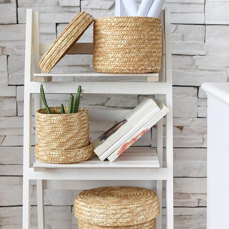 Set Of 3 Handmade Seagrass Woven Storage Baskets With Lid