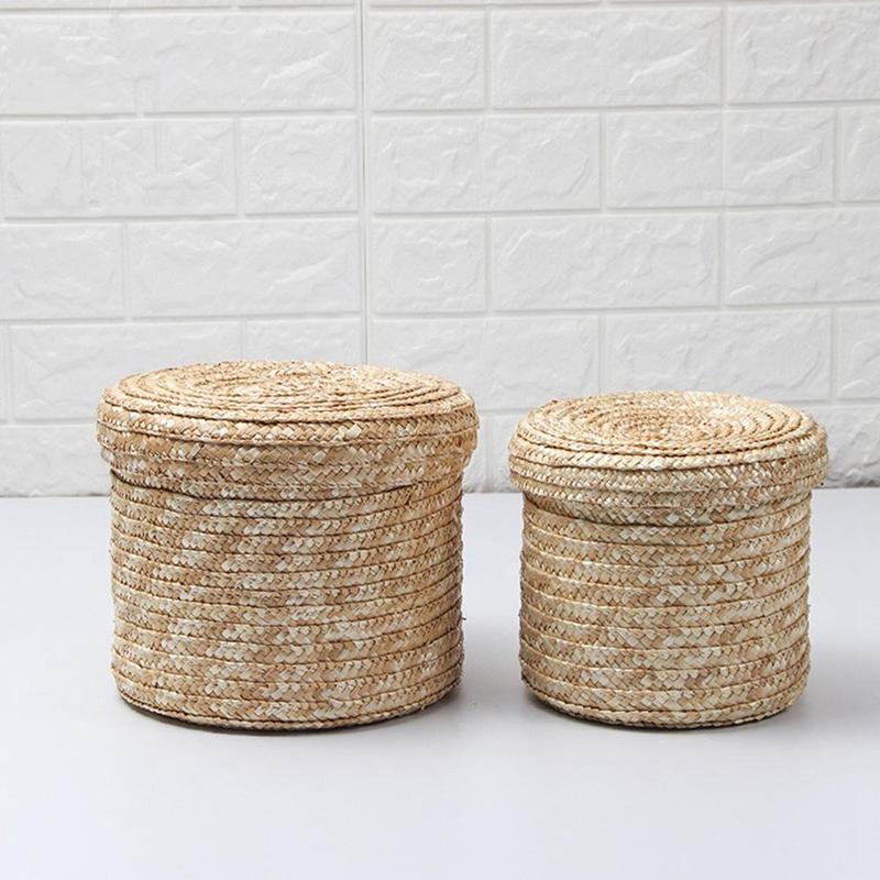 Set Of 3 Handmade Seagrass Woven Storage Baskets With Lid