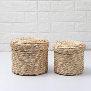 Set Of 3 Handmade Seagrass Woven Storage Baskets With Lid