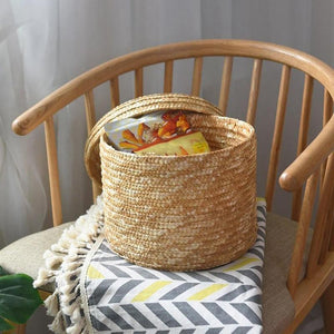 Set Of 3 Handmade Seagrass Woven Storage Baskets With Lid